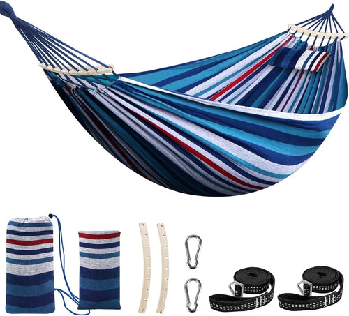 Heavy-Duty Cotton Hammock with Pillow & Spreader Bar 300kg Outdoor Garden