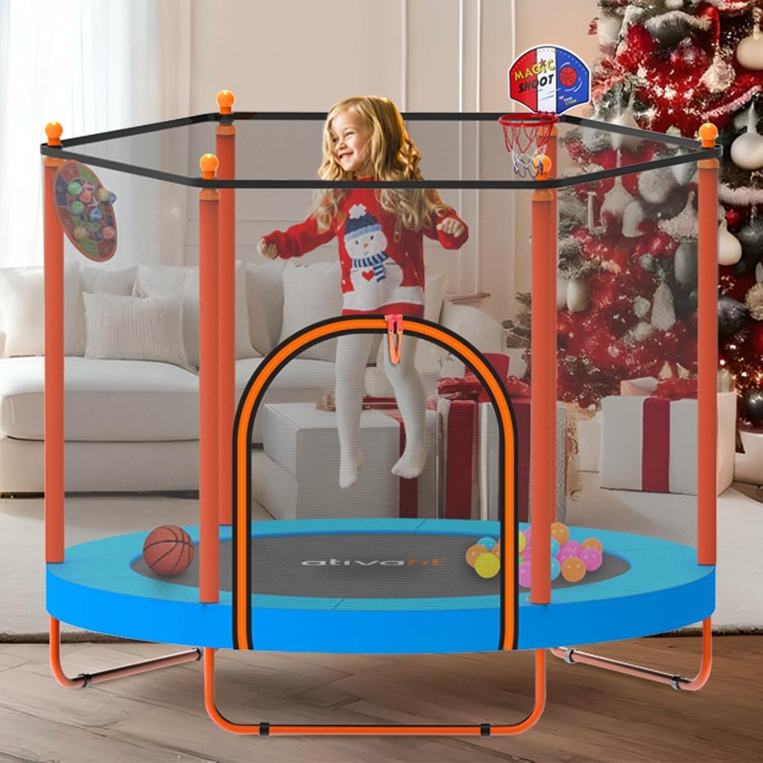 60” Kids Trampoline Indoor Outdoor w Safety Net Springs Toys Ages 1–8