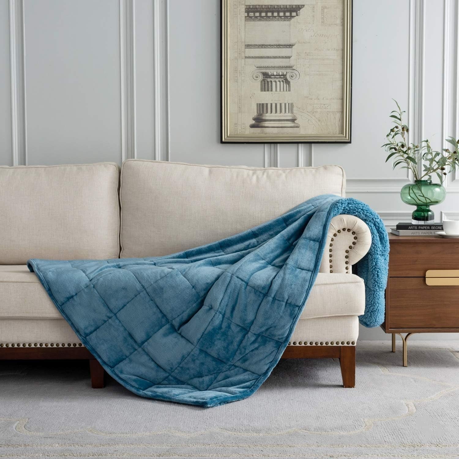 9kg Weighted Blanket Slate Blue Sherpa Plush Fleece 150x200cm for Relaxation