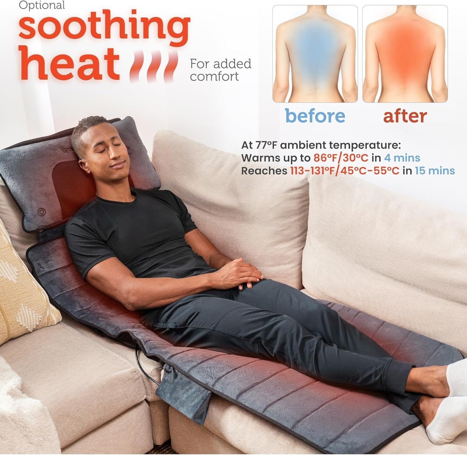 Heated Full Body Massage Mat 10 Motors Neck Back Relief Pain Pad Bed