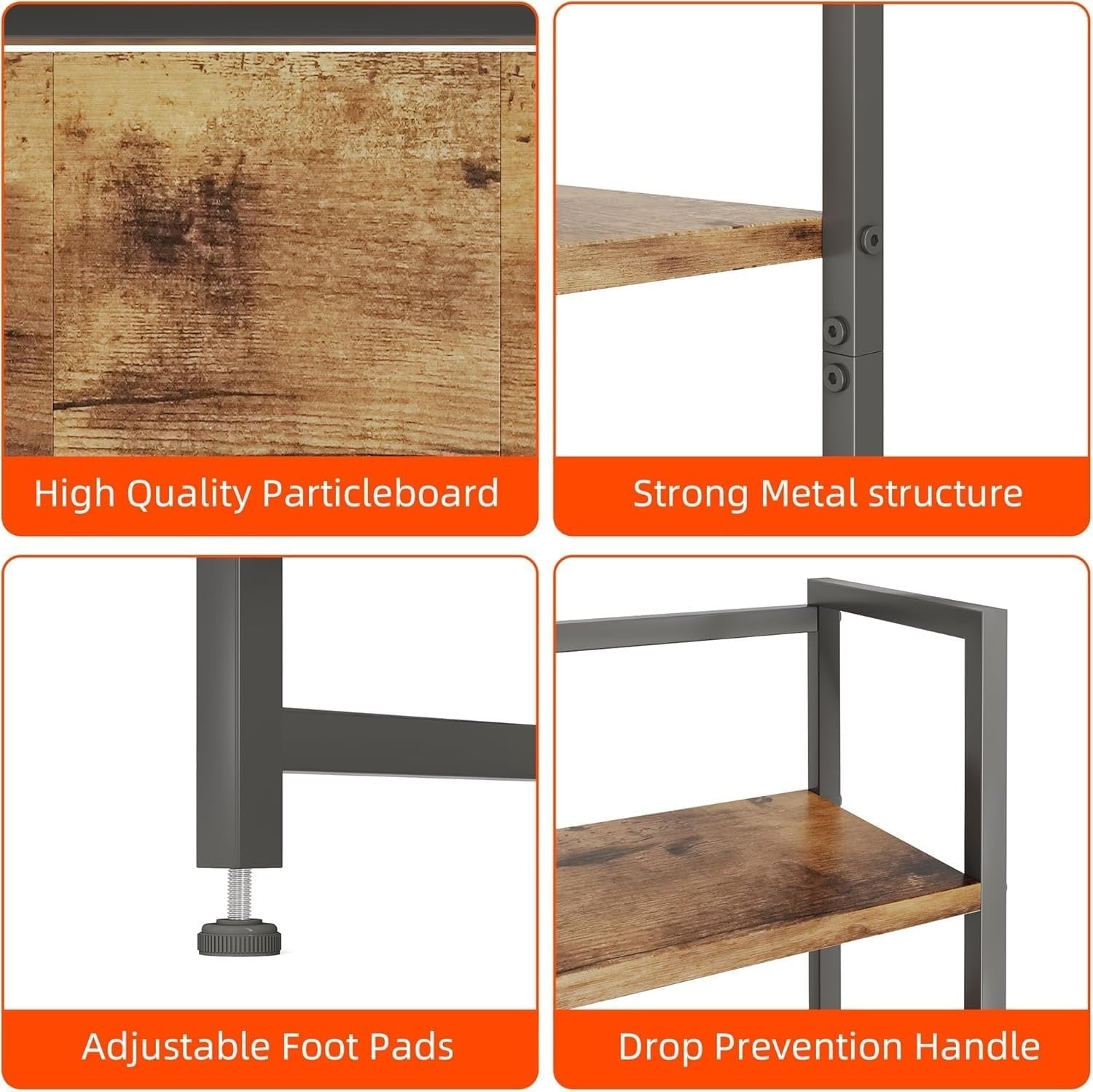Rustic Brown Desk Hutch Shelf 41.3" 3-Tier Desktop Organizer with Drawer