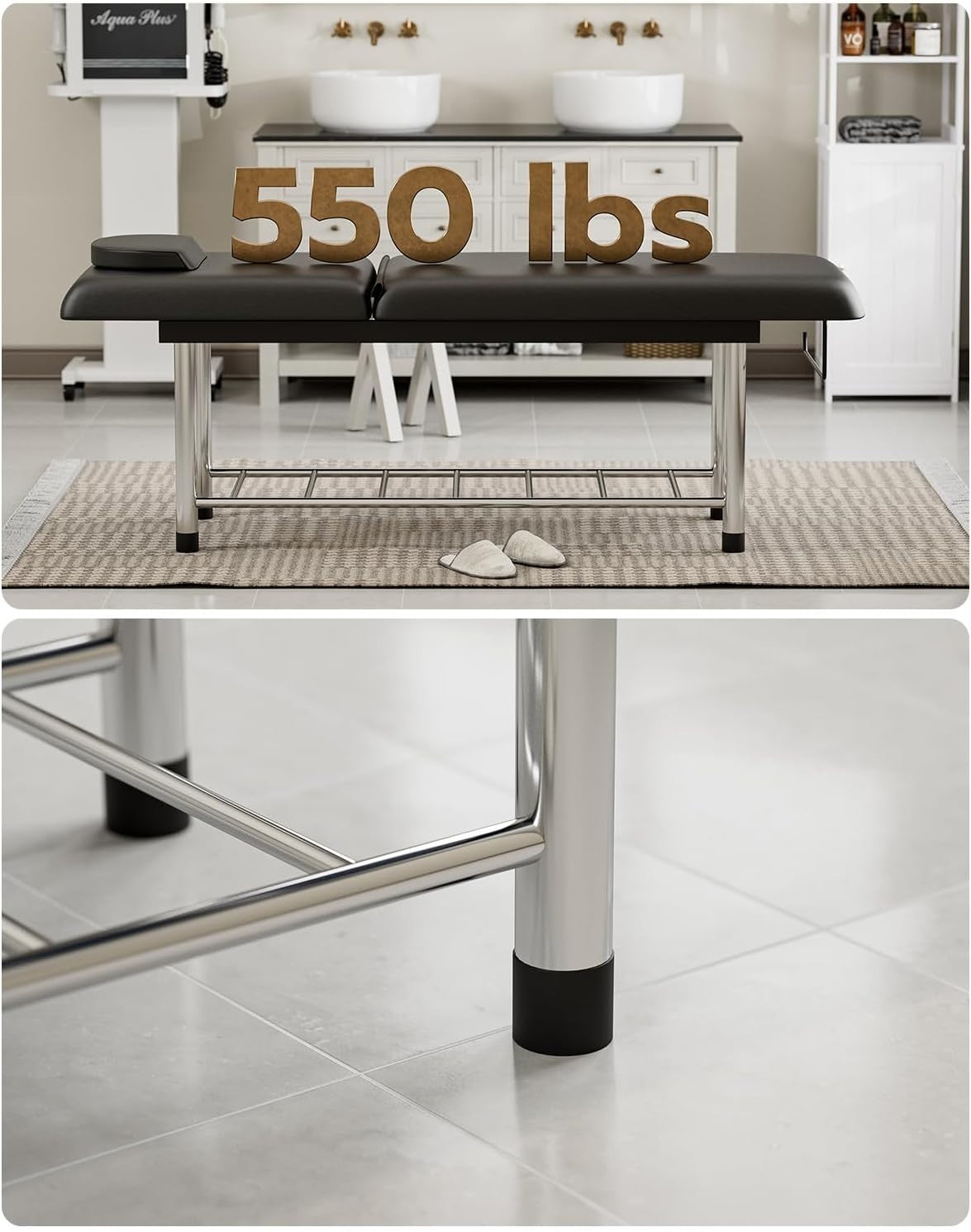 Heavy Duty Spa Massage Table Beauty Bed w/ Storage Shelf & Adjustable Backrest