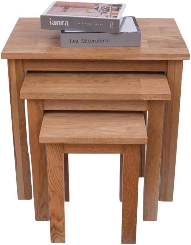 Space Saving Oak Nesting Tables Set of 3 Side End Coffee Living Room Natural