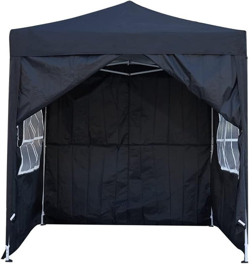 2x2m Black Pop-Up Gazebo Marquee Tent with 4 Polyester Sidewalls Garden Canopy