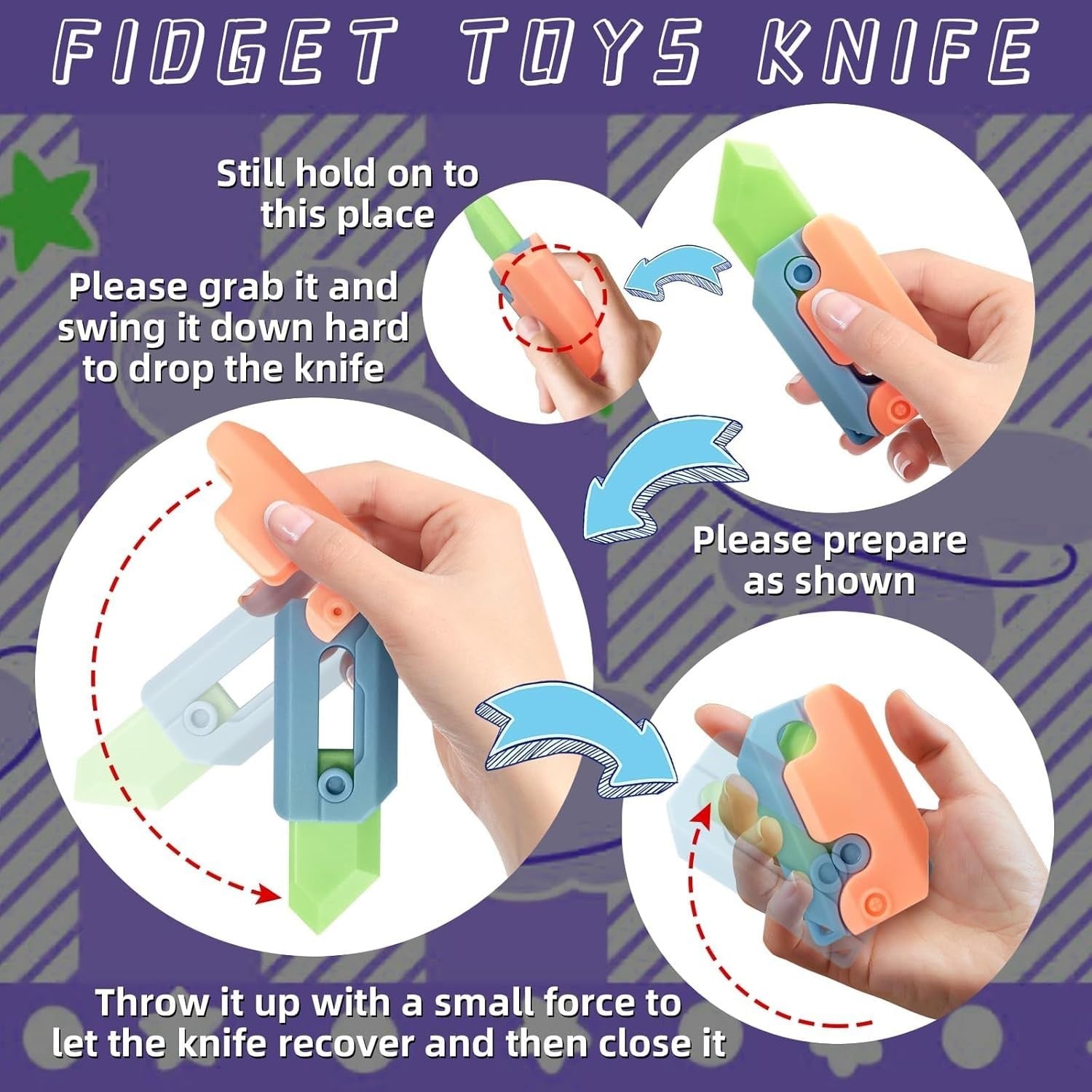 4pcs Luminous 3D Printed Fidget Knife Stress Relief ADHD Sensory Toy