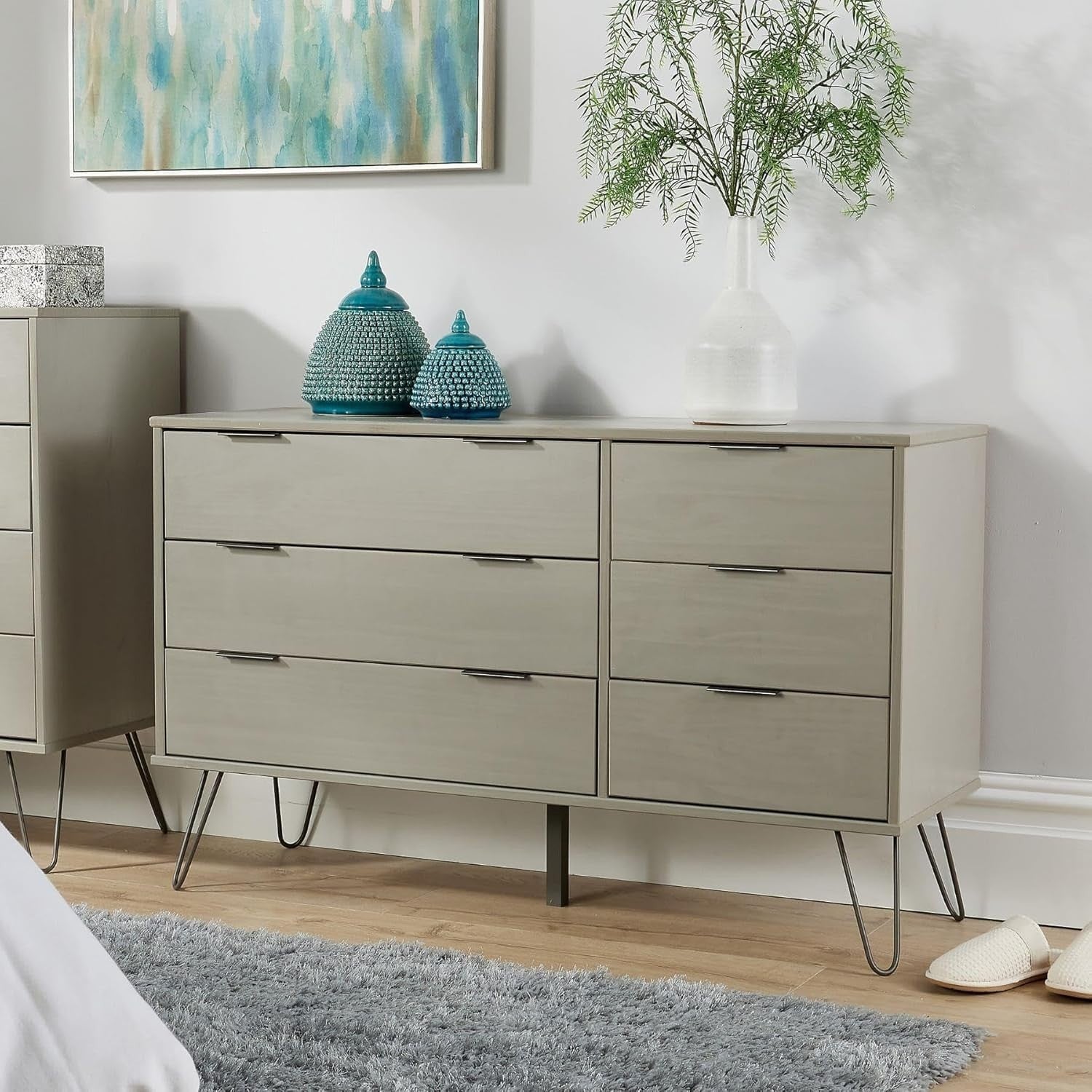 Industrial Grey 6-Drawer Chest Storage Unit - Bedroom, Office, Living Room