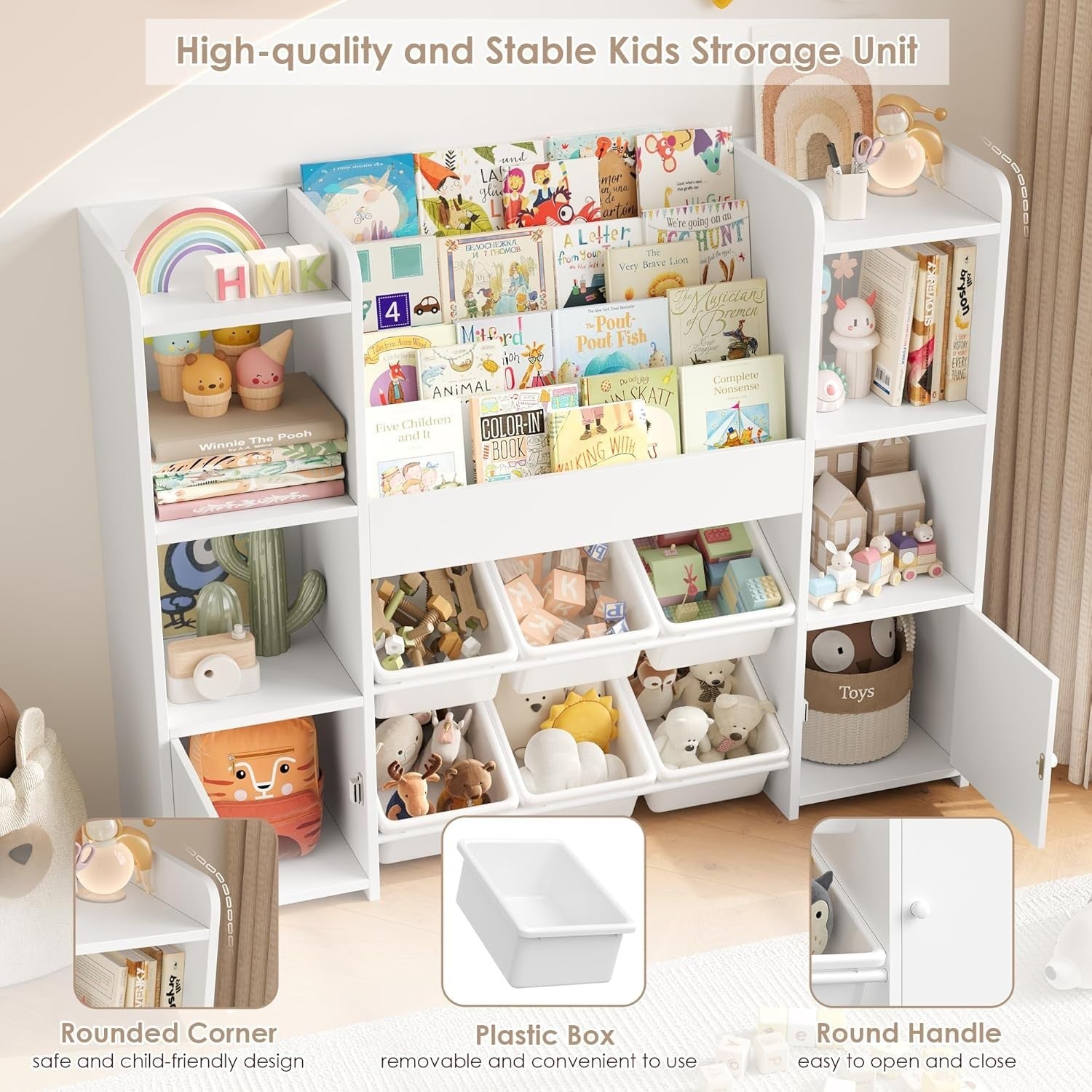 Kids 4-Tier Toy Organizer & Bookshelf with 6 Removable Boxes 119x29.5x94cm White