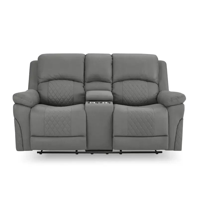 2 Seater Recliner Sofa with Cupholders Storage Console Grey Air Leather