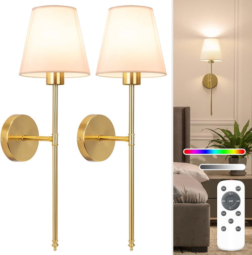 Battery Wall Sconce Gold 24in | Dimmable, Rechargeable, No Wiring