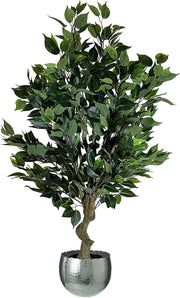 100cm Artificial Bushy Ficus Tree Silver Curve Planter Indoor Home Decoration