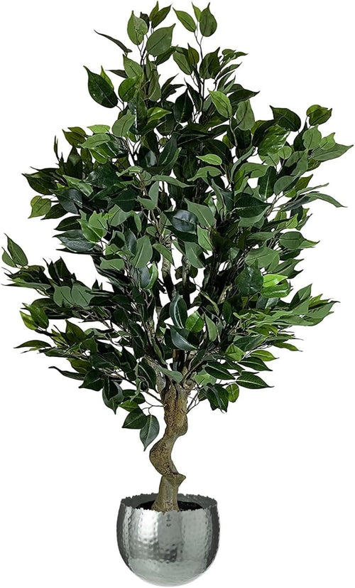 100cm Artificial Bushy Ficus Tree Silver Curve Planter Indoor Home Decoration