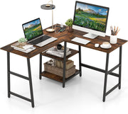 Rustic Brown L-Shaped Computer Desk 120cm Corner Workstation with Shelves