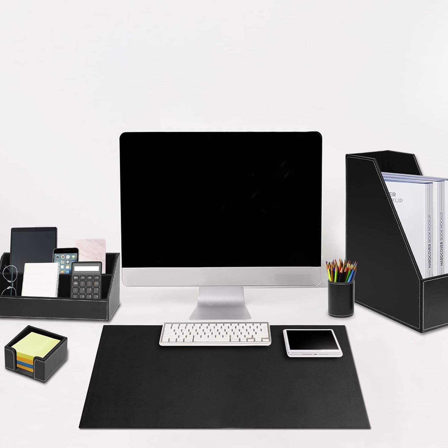 Luxury PU Leather 6-Piece Desk Organizer Set – Pen Holder, Paper Tray, File Stor