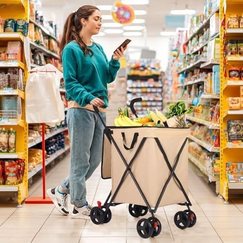 Heavy Duty 4 Wheel Shopping Trolley Foldable Steel Cart 120lb