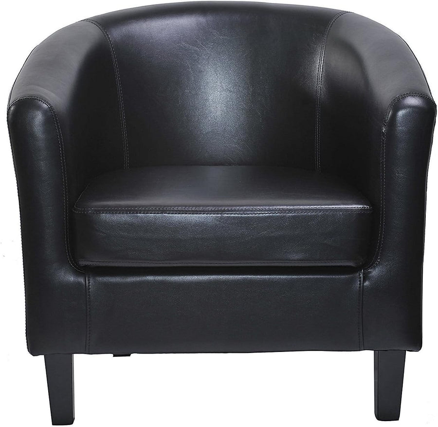 Leather Tub Chair Armchair Club Lounge Seat Faux Leather Black