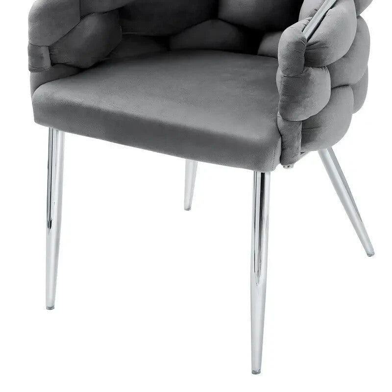 Grey Velvet Dining Chair Chrome Legs Modern Bubble Back Accent Seat