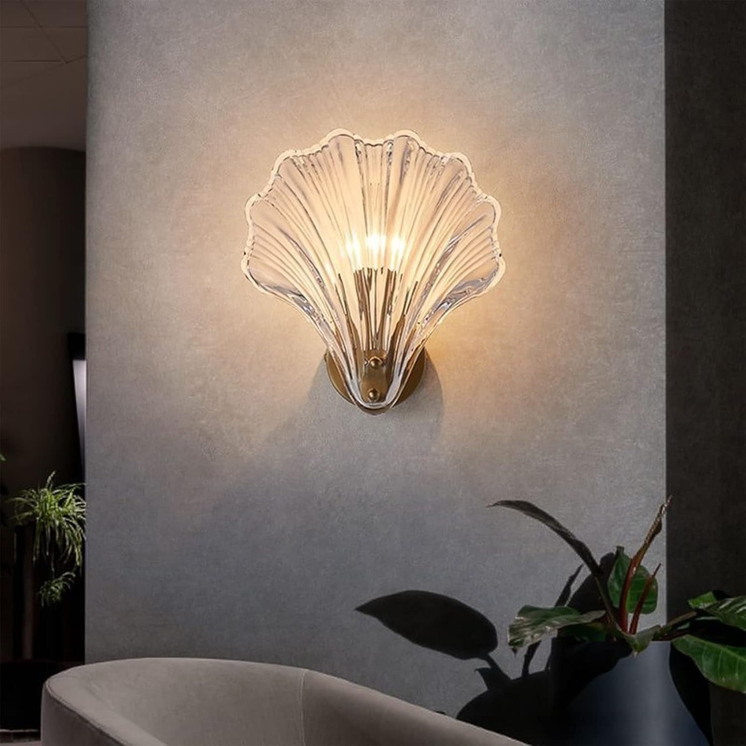 Modern Shell Glass Wall Sconce Light, Elegant LED Lamp for Bedroom Bath