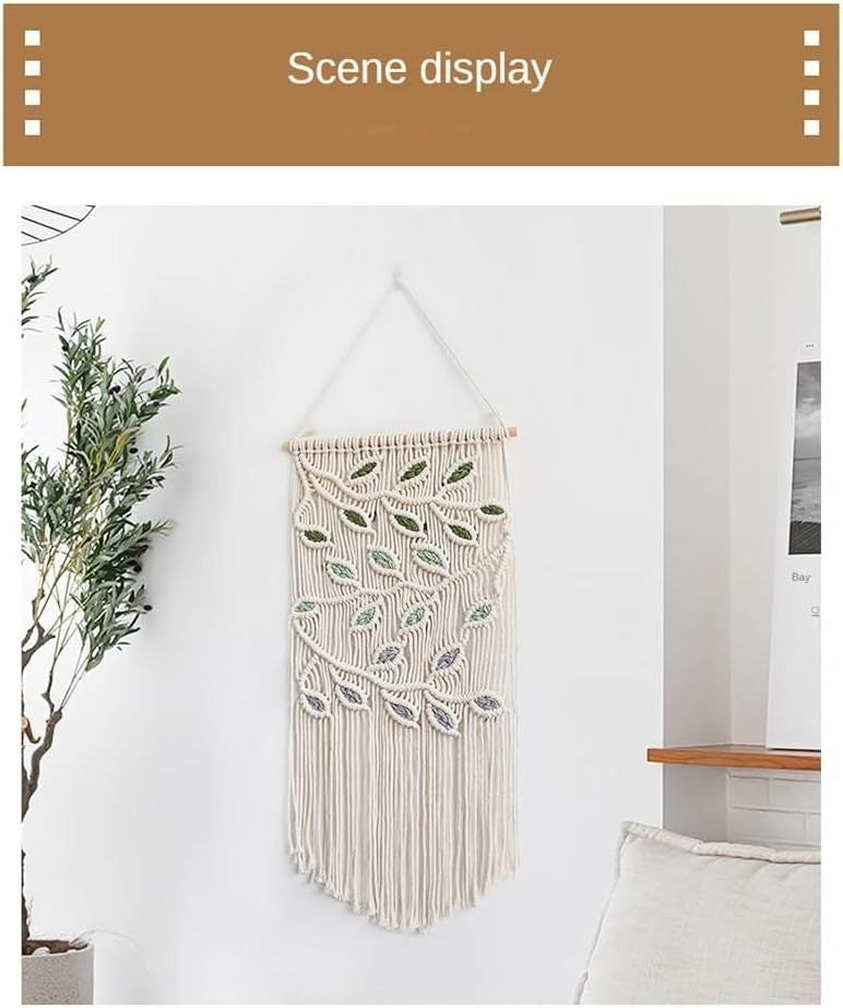 Green Leaf Macrame Wall Hanging 40x80cm Boho Woven Tapestry