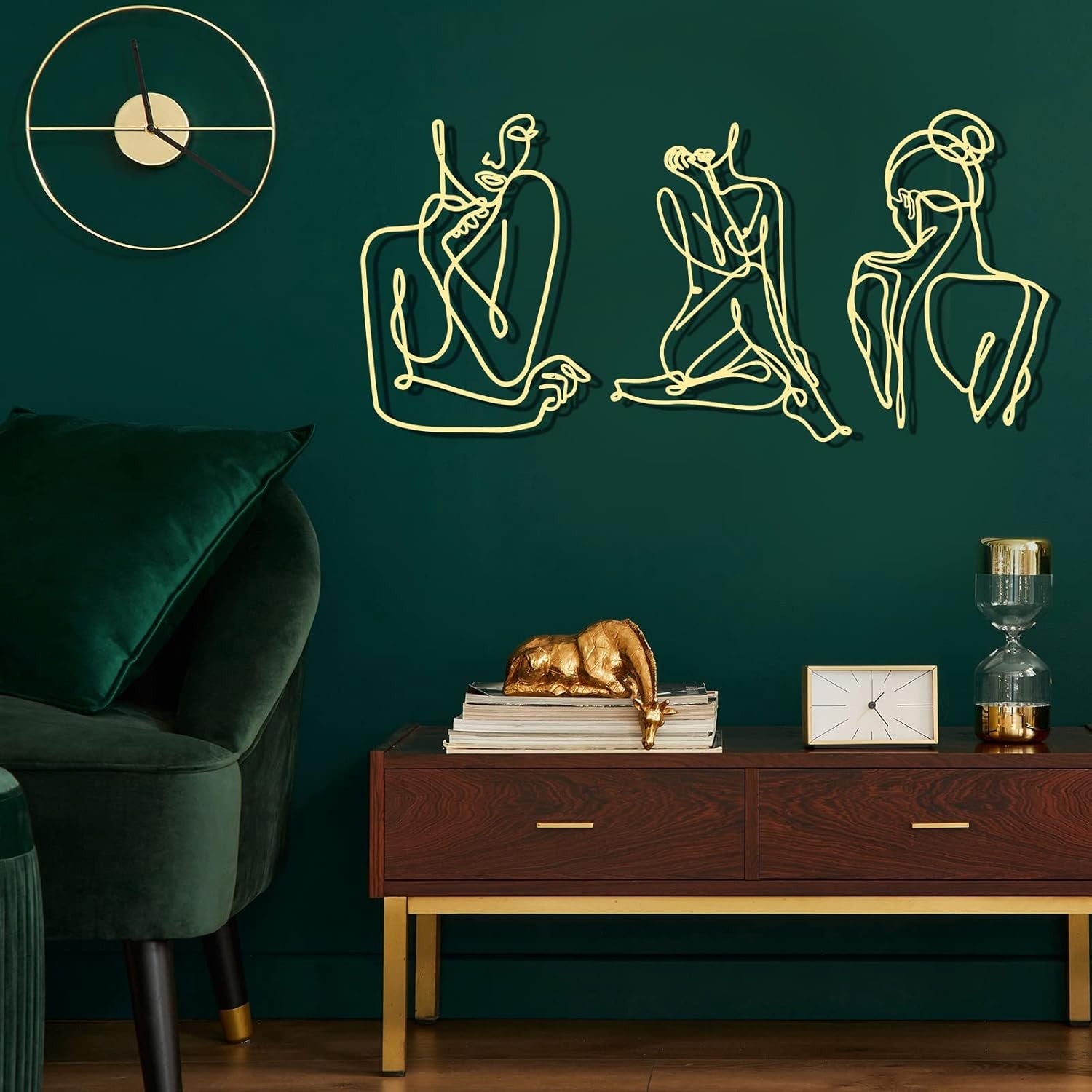 3Pcs Gold Metal Wall Art Minimalist Abstract Woman Decor