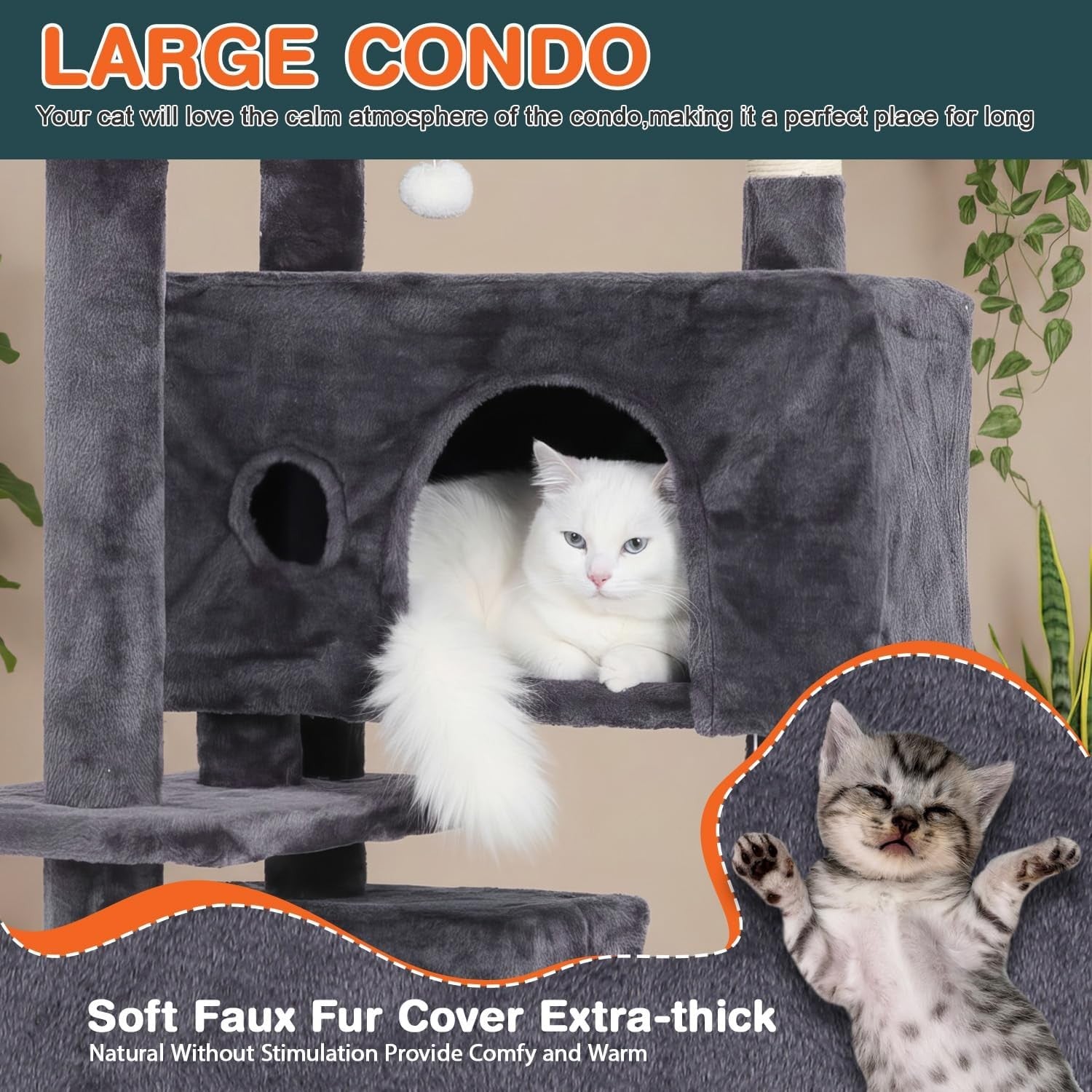 Ashy Grey Cat Tree Tower 139cm Multi Level Condo with Scratching Posts