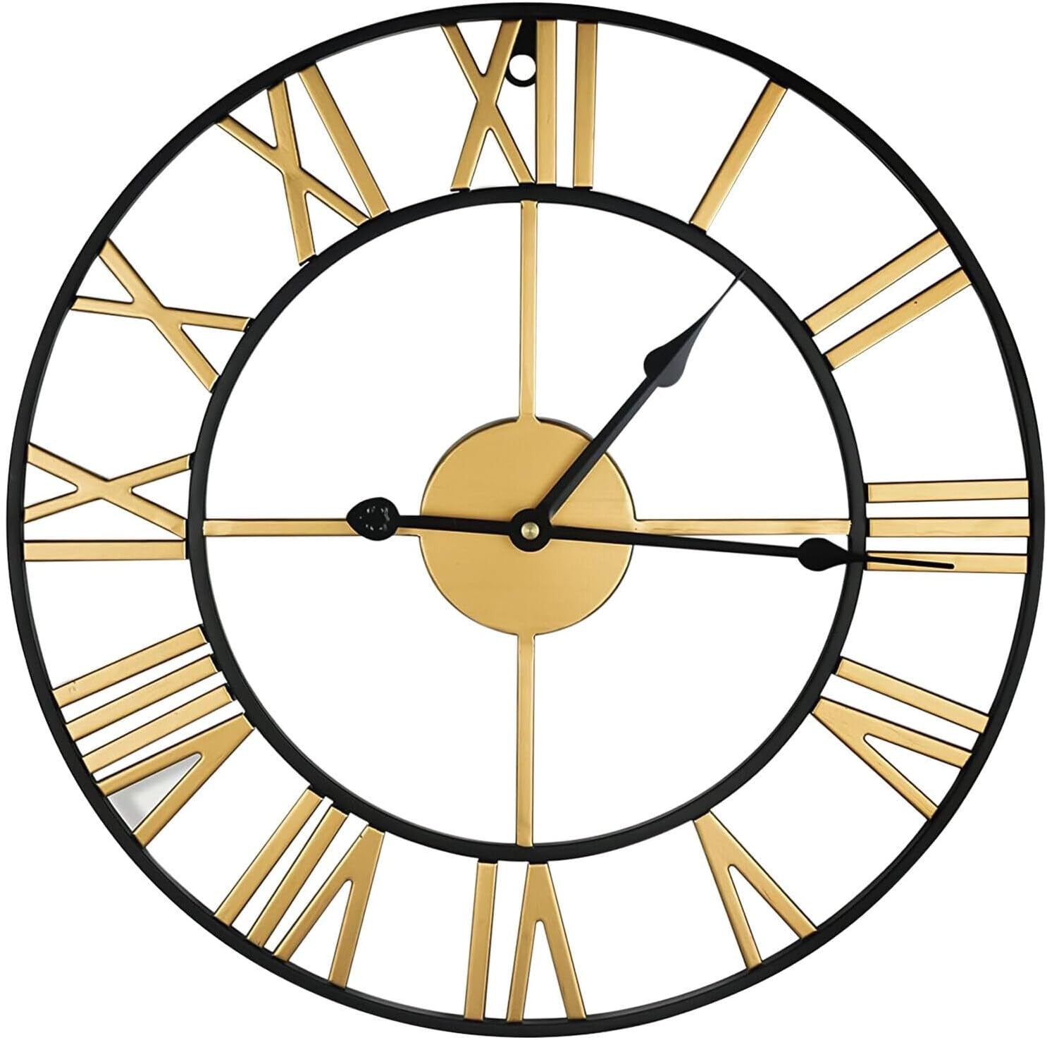 Large 60cm Skeleton Wall Clock Metal Roman Numerals Vintage Gold Black Home Deco