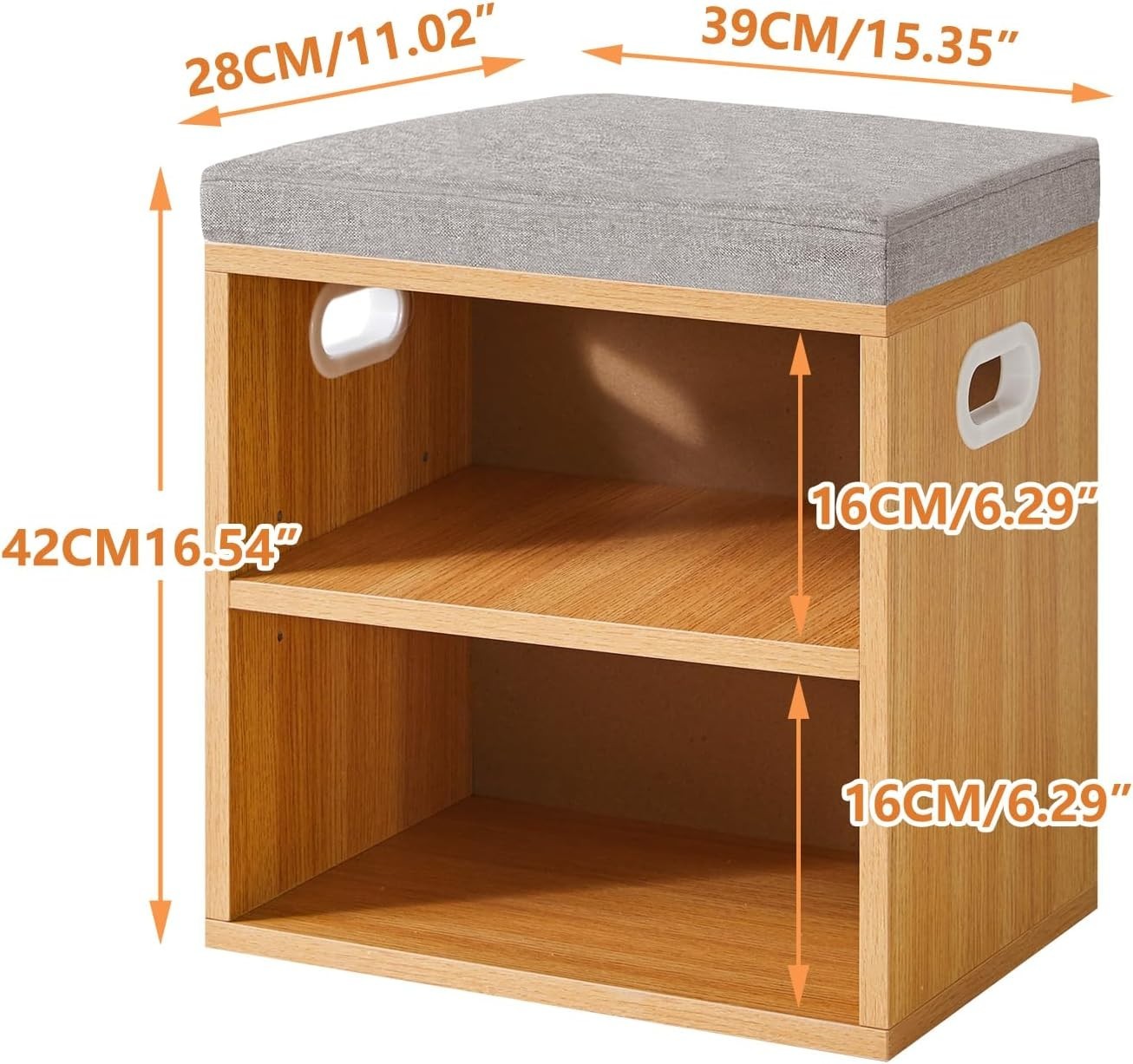Natural 2 Tier Shoe Bench with Cushion Adjustable Storage Rack for Entryway