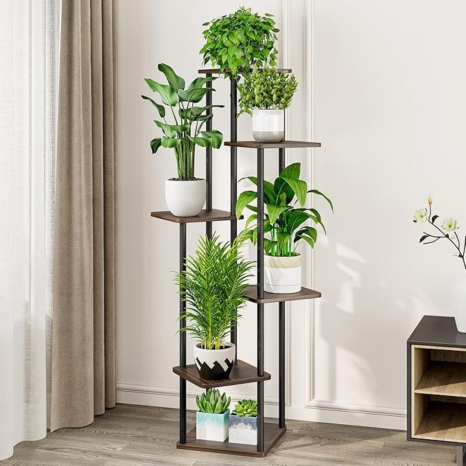 6 Tier Metal Plant Stand Indoor Outdoor Corner Tall Flower Shelf Display Rack