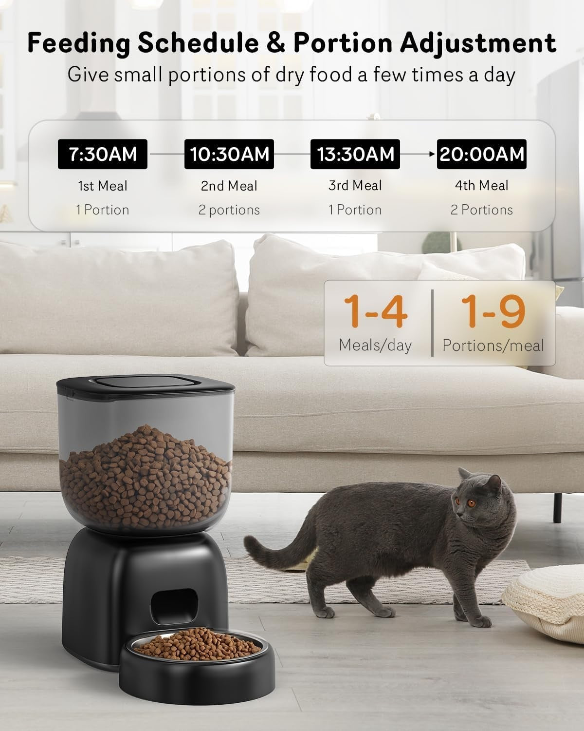 Automatic Cat Feeder 3L Timed Pet Food Dispenser Voice Recorder Battery