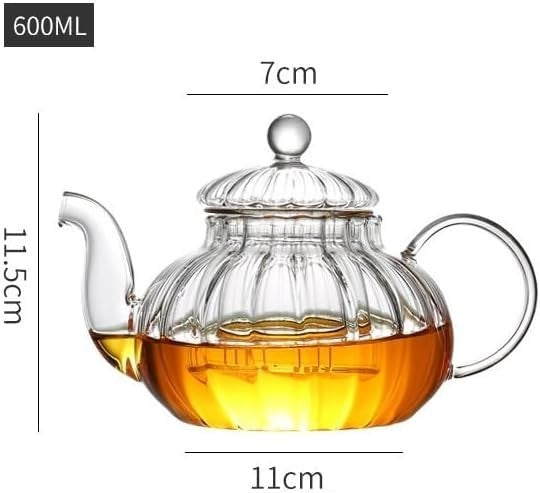 Pumpkin Glass Teapot 600ml with Infuser Stovetop Safe Loose Leaf Tea