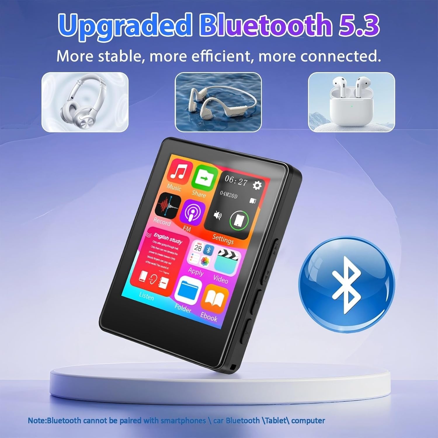 128GB MP3 Player Bluetooth 2.4" Touch Screen FM Radio