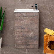 550mm Brown Wood Floor Standing Vanity Unit with Polymarble Basin & Soft Close