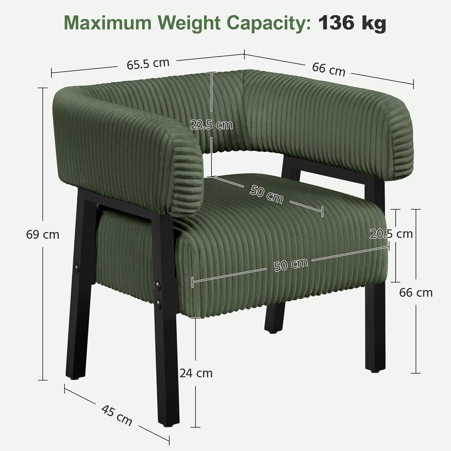 Corduroy Tub Chair Accent Armchair with Pocket Dark Green