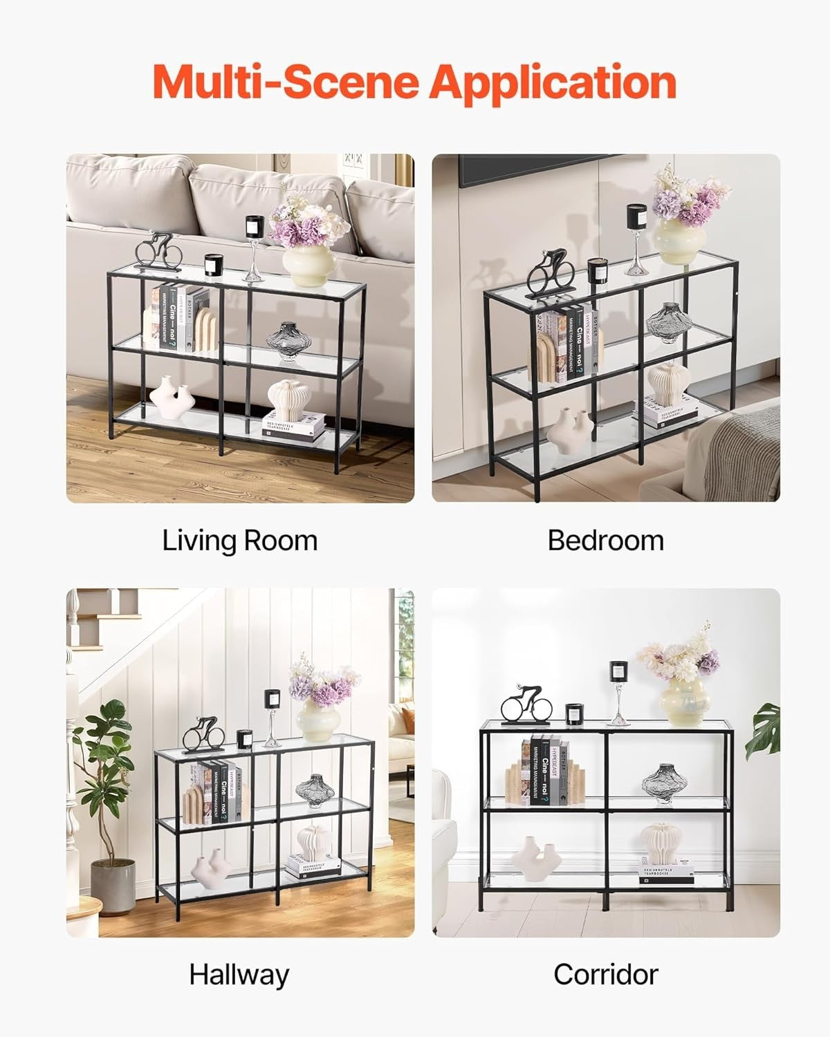 3-Tier Glass Console Table with Storage – Modern Tempered Display Shelf