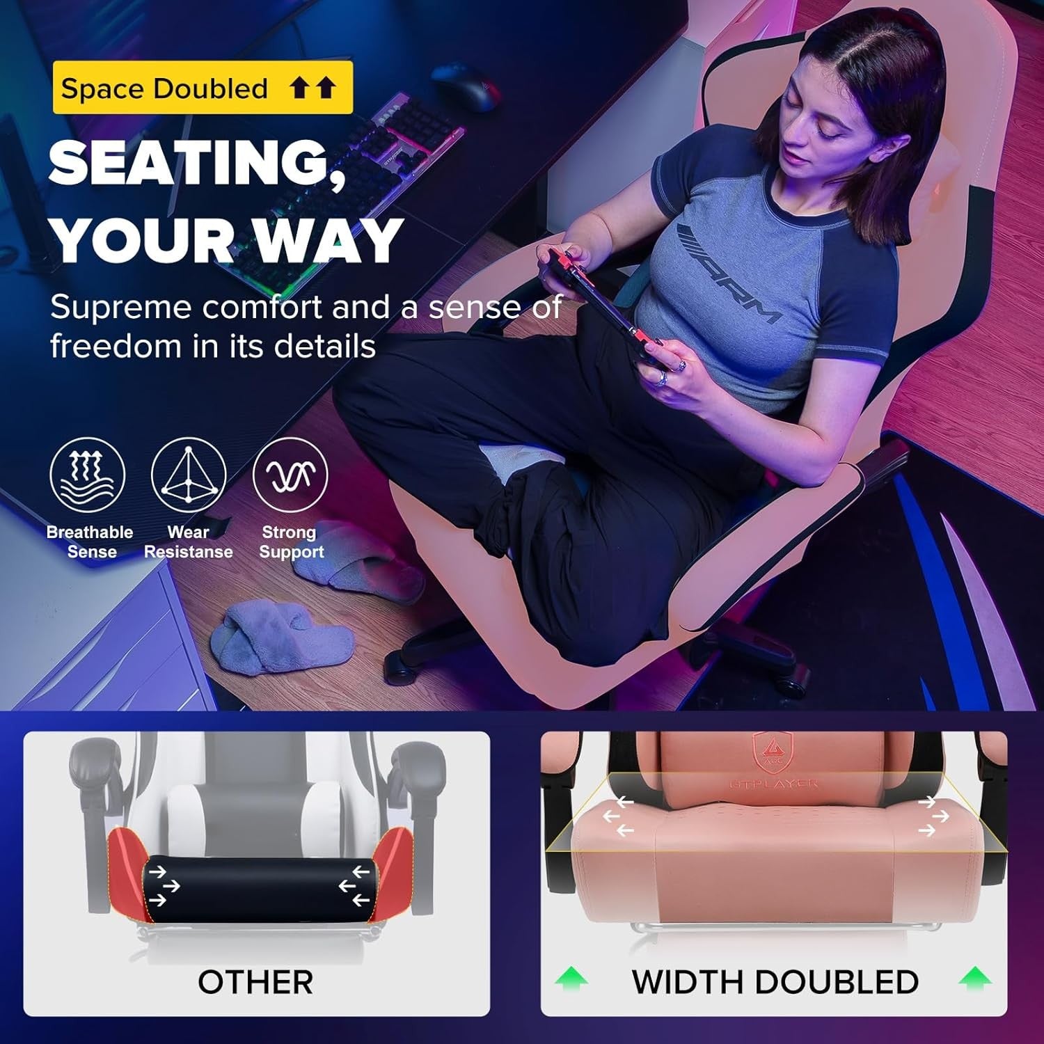 Fabric Gaming Chair with Footrest Ergonomic Reclining Desk Seat