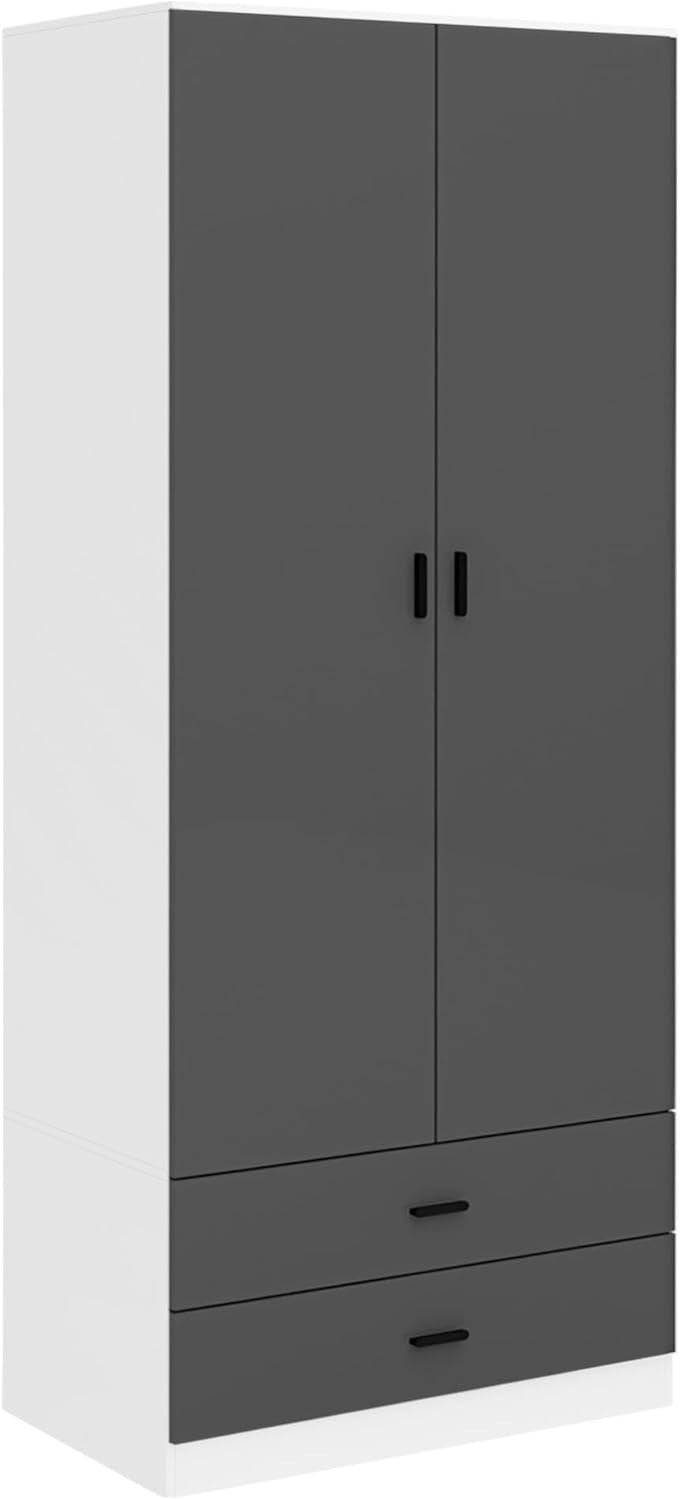 Modern 2 Door Wardrobe Black Drawers Hanging Rail Tall Storage Unit