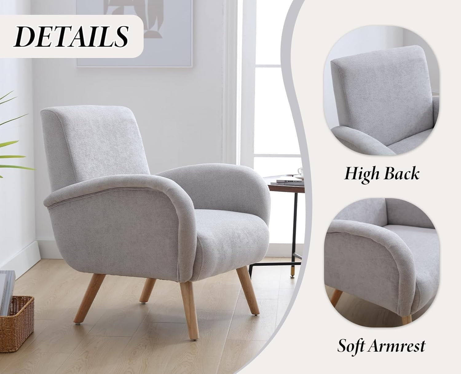 Modern Grey Fabric Armchair Tub Chair Wooden Legs Lounge Bedroom