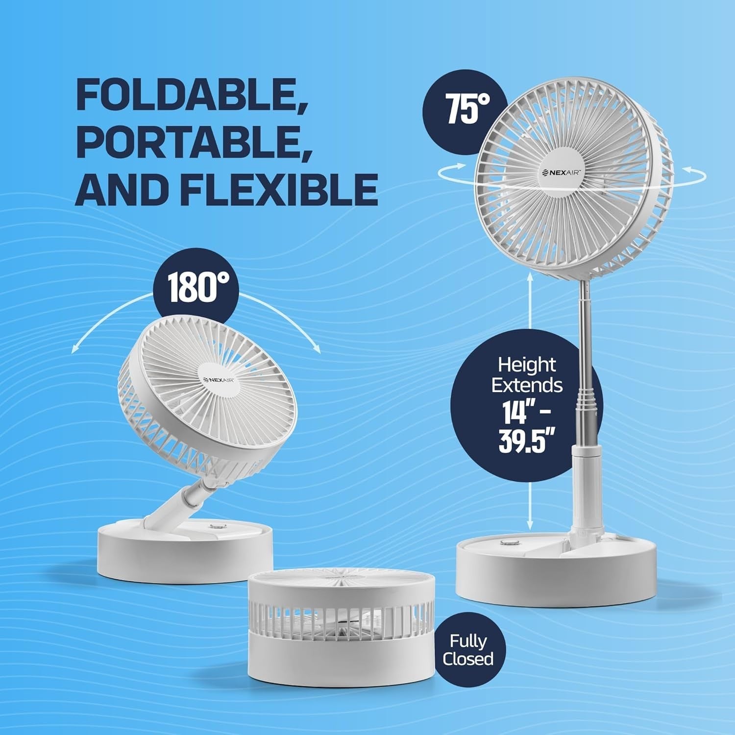 8" Foldable Fan – 10000mAh Rechargeable Portable Quiet 4 Speed Remote Control