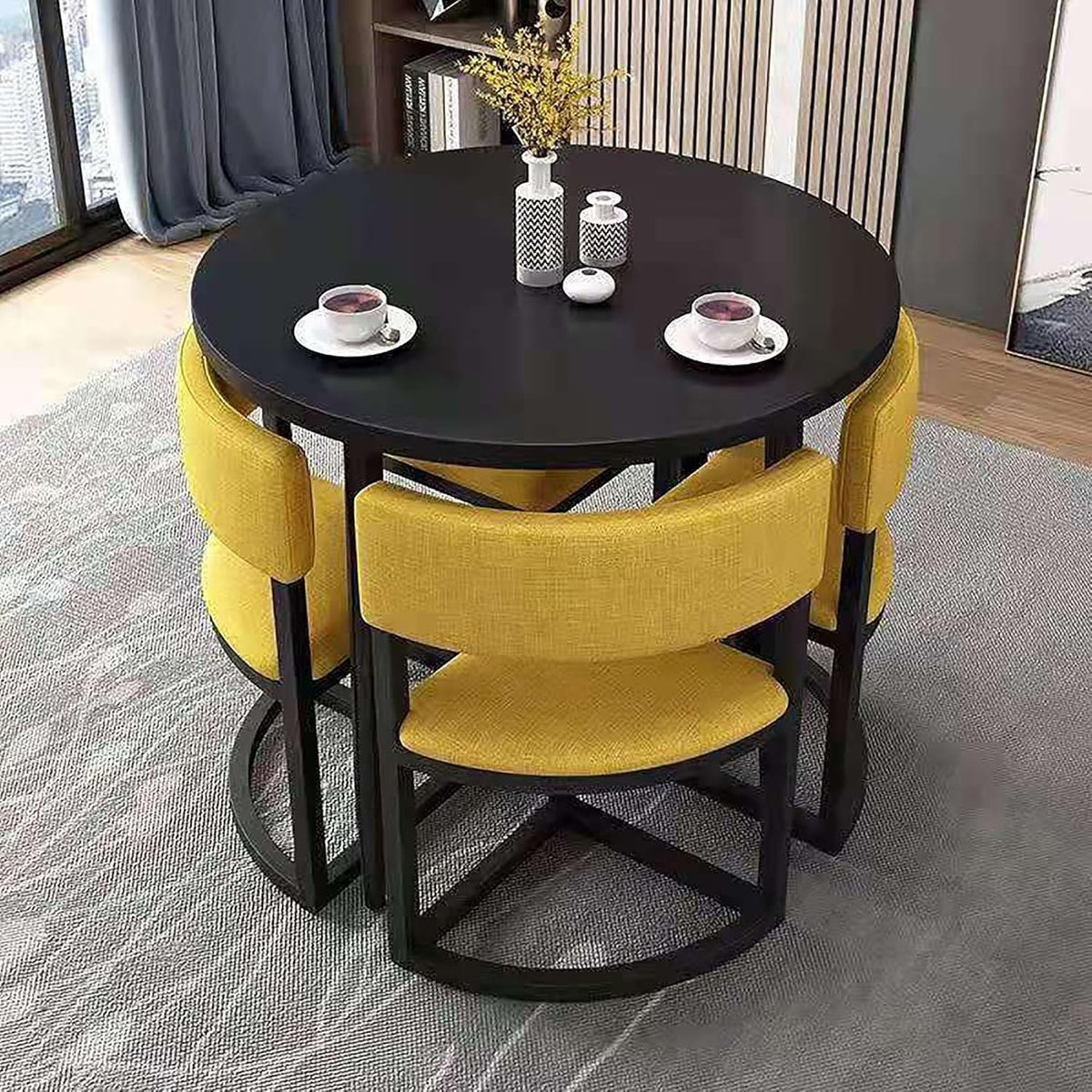 Compact Round Office Meeting Set – 80cm Table with 4 Leather-Foam Chairs