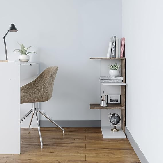 Modern 3-Tier Corner Bookcase Grey Oak – Space-Saving Shelving Unit for Home