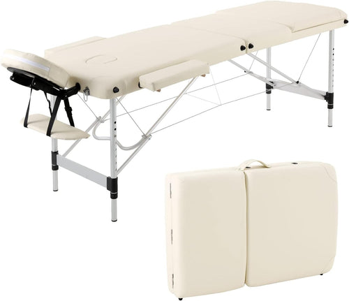 Portable Massage Table Foldable Aluminium Adjustable Therapy Beauty Bed Beige