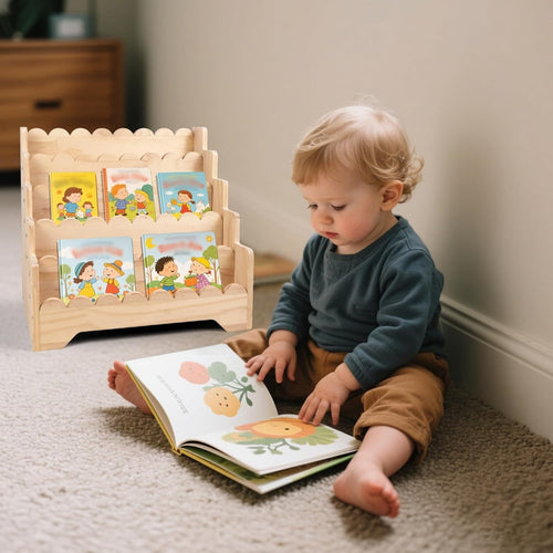 Wooden Kids Bookshelf 5 Tier Wave Design Bookcase Nursery Storage Shelf 43cm