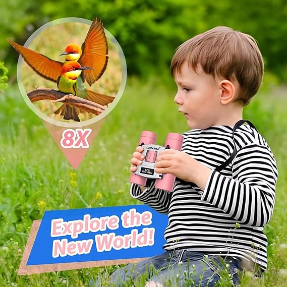 8x21 Waterproof Kids Compact Binoculars Mini Travel for Bird Watching Pink