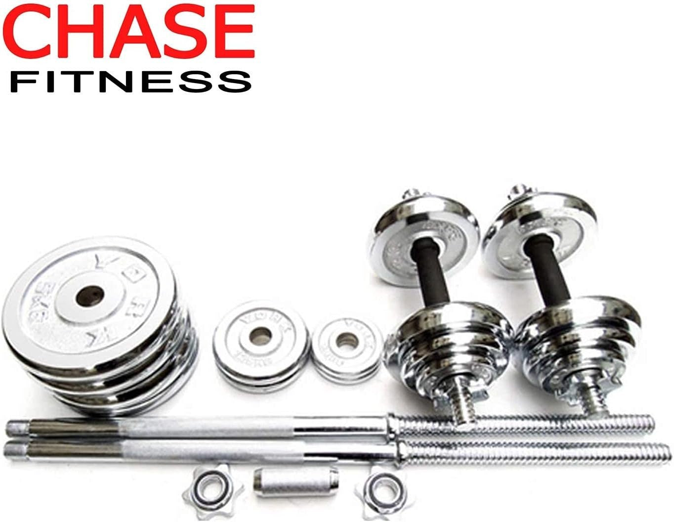 50KG Adjustable Barbell Dumbbell Weight Set Chrome Cast Iron Home Gym