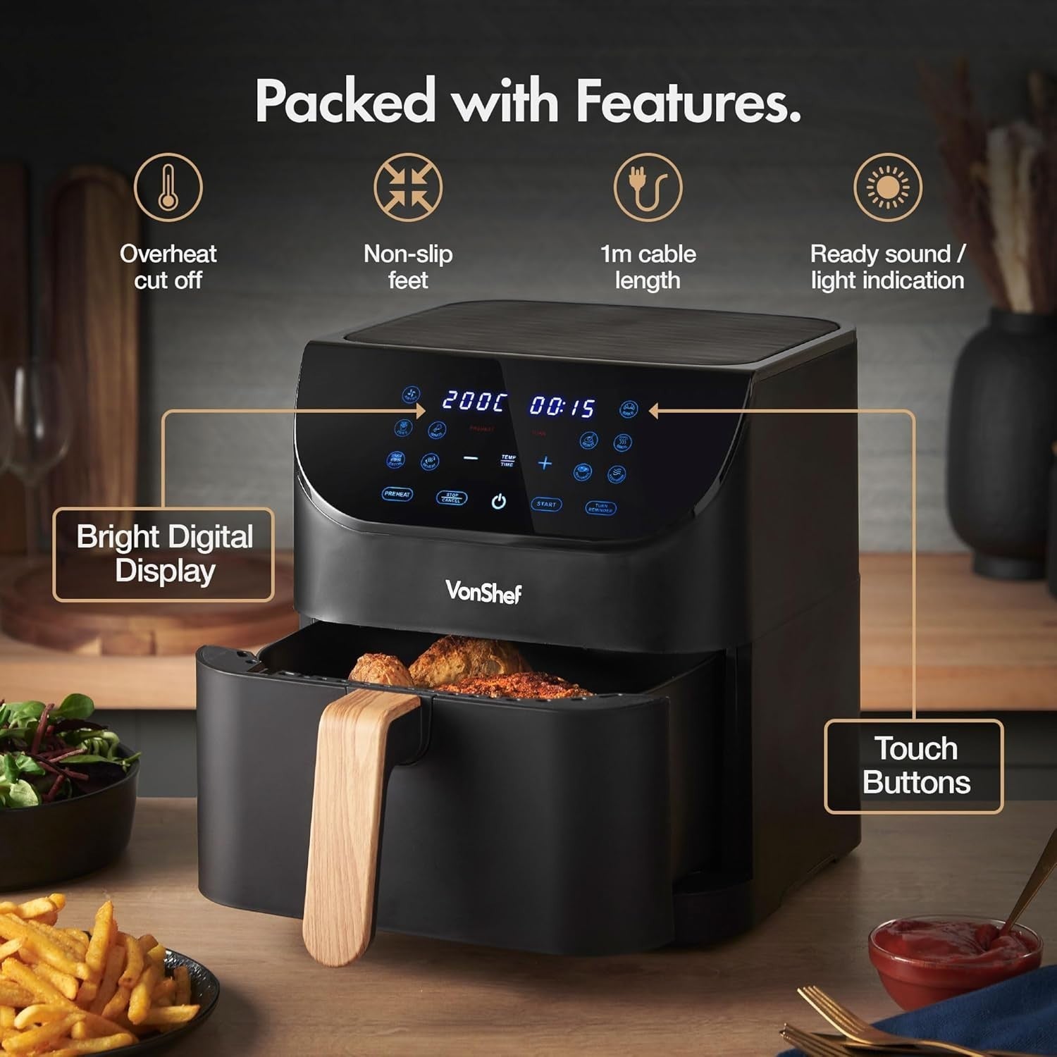 Large Air Fryer 6L | 10-in-1 Digital Display Fast Healthy Cooking Nordic Black