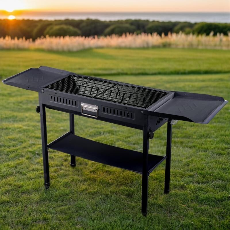 Portable Charcoal BBQ Grill Foldable Outdoor Garden Cooker w/ Utensils Set