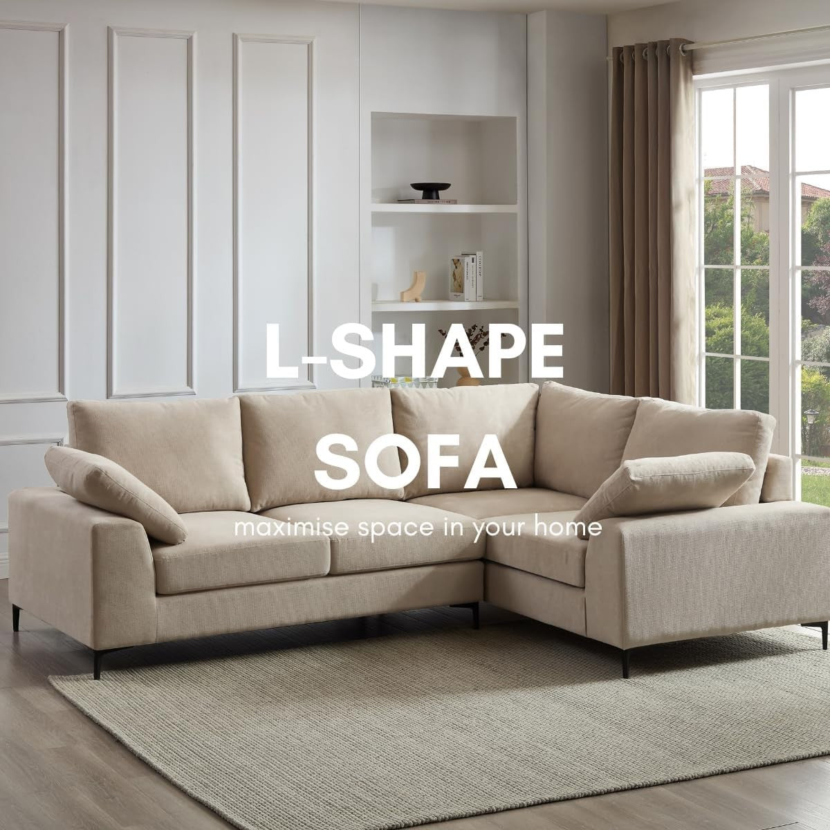 Beige Linen Right Hand Corner Sofa 5 Seater L Shape + Storage Option