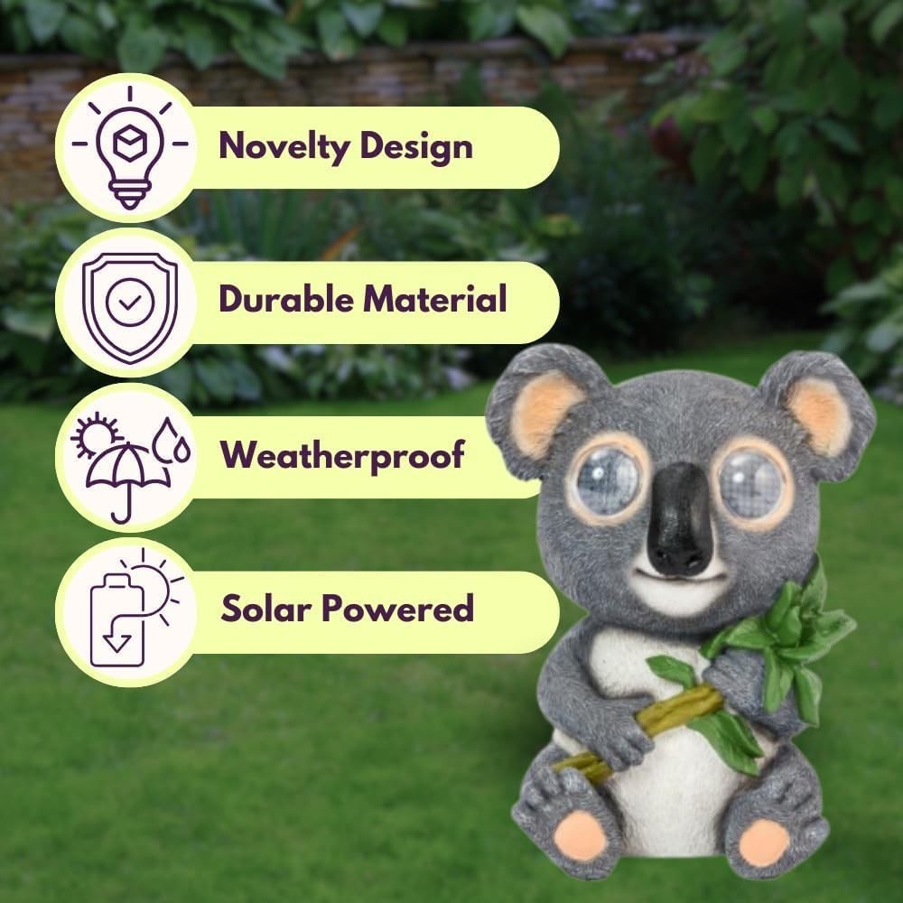 Large Solar Koala Garden Ornament • LED Blinking Eyes • Outdoor Patio Decor