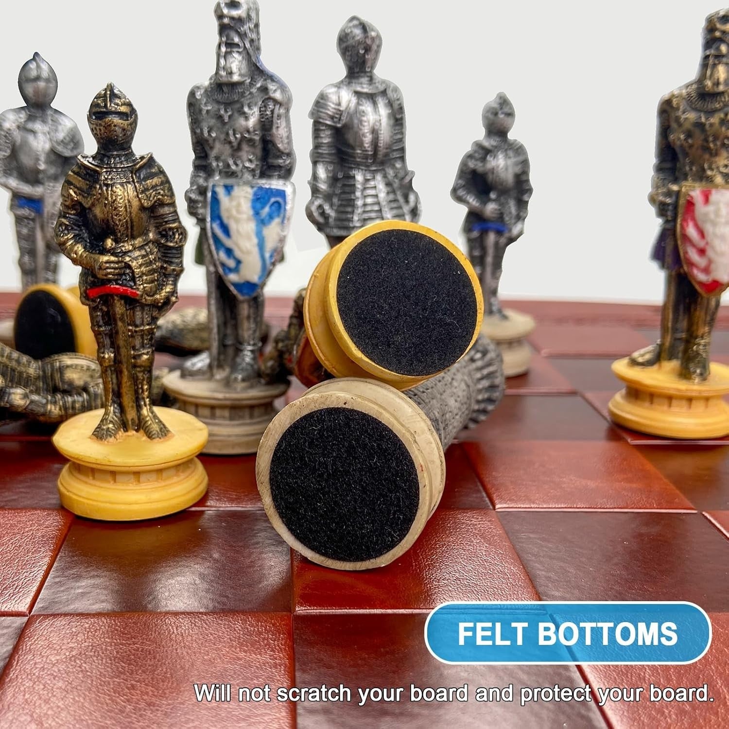 Handmade Medieval Knights Chess Set Resin Pieces on Luxury Board
