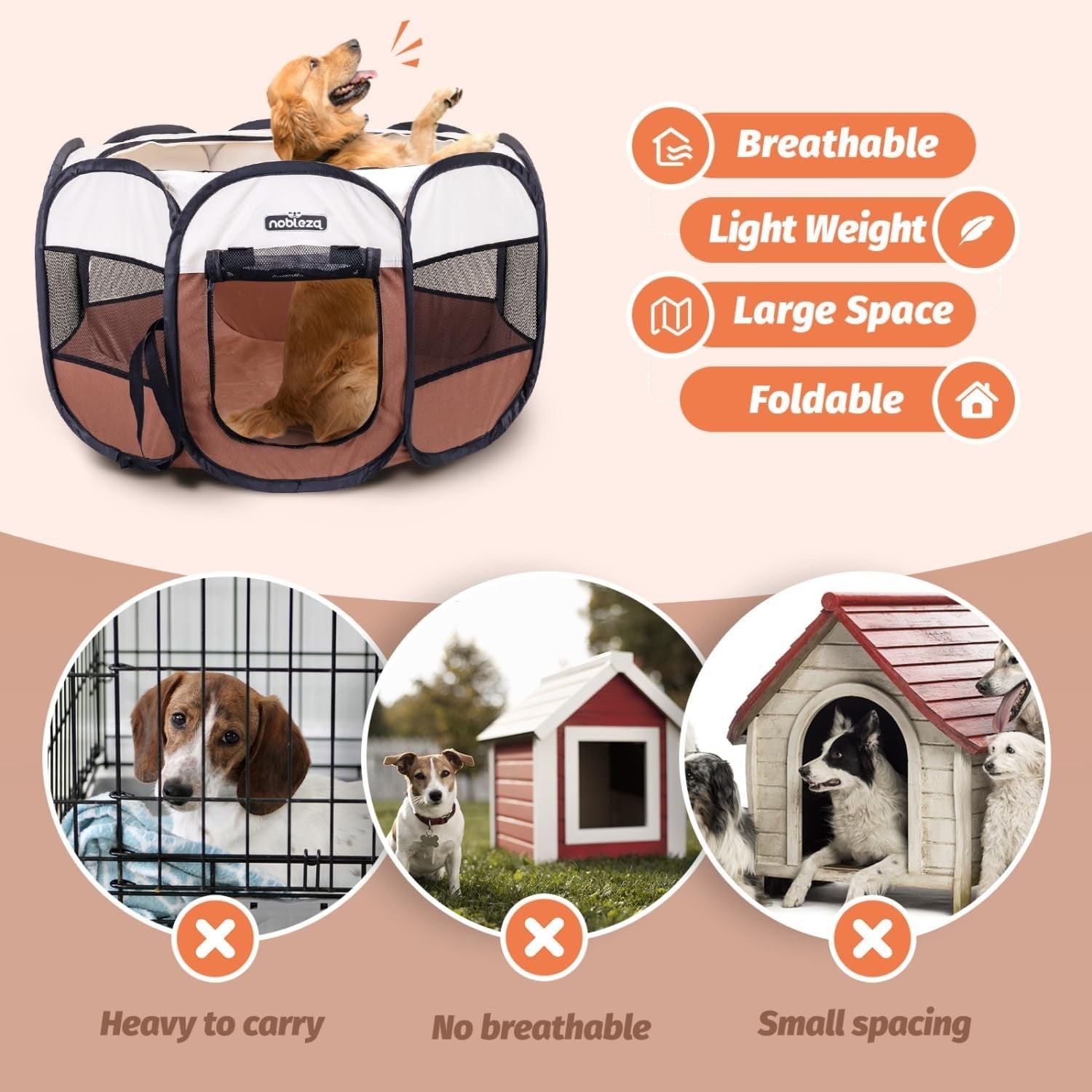 Portable Foldable Pop-Up Puppy Playpen Indoor Outdoor Pet Cage 62x62x45cm