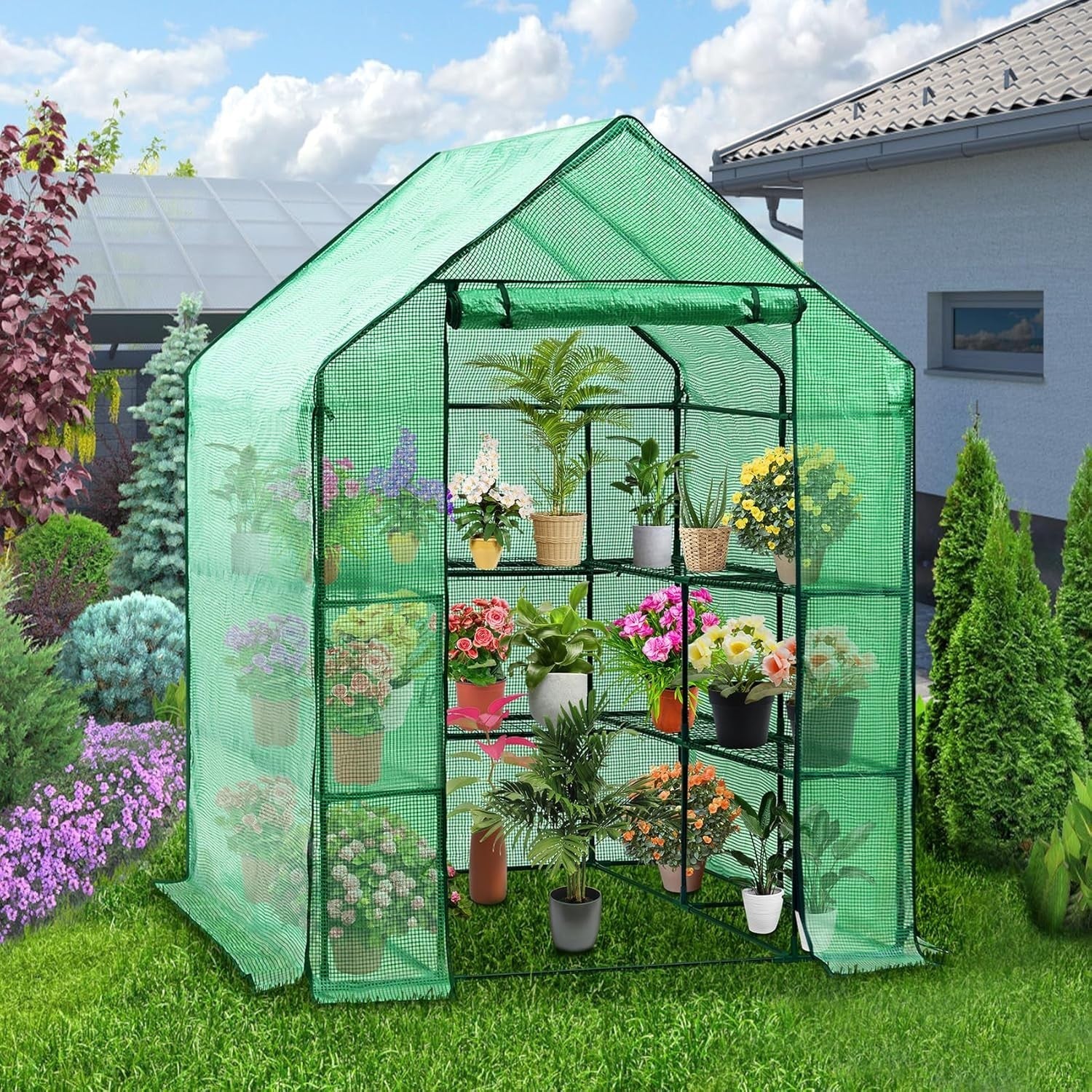 Walk-In Greenhouse Outdoor 6 Shelves PE Cover Steel Frame Garden Plant Tent